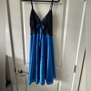 Blue and Black slip dress in satin